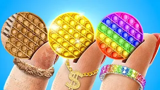 NGHÈO vs GIÀU vs SIÊU GIÀU FIDGET TOYS || Cách làm DIY Đồ chơi Fidget Bằng cách trao đổi của 123 GO!