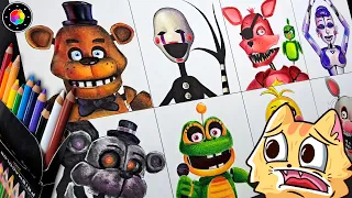 DRAWING ALL FIVE NIGHTS AT FREDDY'S (Freddy, Foxy, Bloob, Toy Chica, Mangle and...) | PlastiVerse