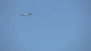 RAAF F/A-18B Hornet and Boeing C17A Globemaster Formation Avalon Airport