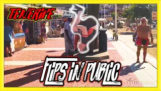 CRAZY FLIPS IN PUBLIC! BACKFLIP! REACTIONS! 😮 | TENERIFE EDITION | FLIPS & KICKS