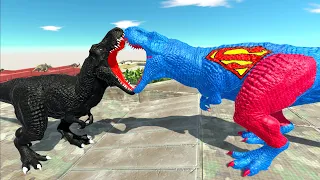 SUPERMAN T-REX vs DARK T-REX, HULK, SPIDERMAN, VENOM DEATH CLIMB - Animal Revolt Battle Simulator
