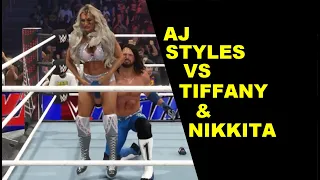 WWE 2K24 AJ Styles vs Tiffany & Nikkita - 2 on 1 Challenge