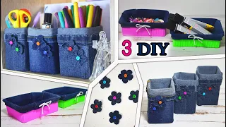 3 awesome ideas of organizers and cardboard boxes ideas//recycling old jeans