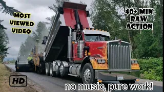 ~~PAVING a ROAD~~{MODERN road CONSTRUCTION} ~Cat paver~ PETERBILT and KENWORTH trucks