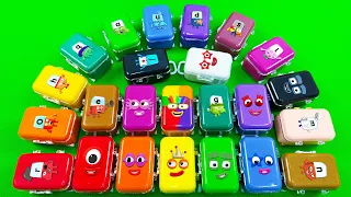 Rainbow Slime: Looking Numberblocks & Alphablocks Colorful in Mini Suitcase, Shapes…Mix! ASMR