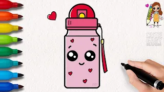 How to Draw a Cute Water Bottle, Very Easy