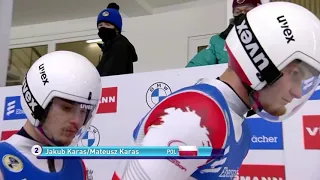 Two young Luge teams crash on World Cup in Sigulda.