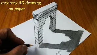 very easy drawing on paper for beginners - Drawing a 3D Gate