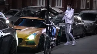 Arsenal Footballer Mustafi driving GOLD Mercedes SLS Black Series in London!