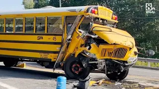 49 students taken to hospital after crash involving school bus