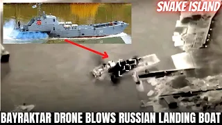 Ukraine Forces Destroy Russian Serna-Class Landing Boat in Snake Island Using Bayraktar Drone