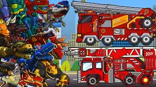 Fire Trucks VS Dinosaurs | Dino Robot Battle Arena - Full Game Play