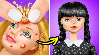 TRANSFORMAÇÃO RADICAL DE BONECA EM WANDINHA ADDAMS | Truques DIY | Boazinha ou Malvada? Por 123 GO!