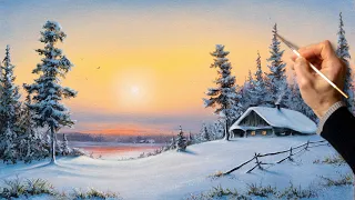 👍 Acrylic Landscape Painting - Winter Sunset / Easy Art / Drawing Lessons / Satisfying Relaxing