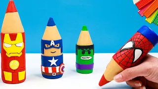 DIY Pencil Superheroes Spider man, Hulk and Captain America with clay 🧟 Polymer Clay Tutorial