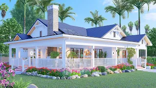 Charming 3 Bedroom Bungalow House design: Sunroom Serenity and Enchanting Wrap-Around Porch