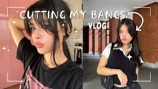 Cutting curtain bangs at home! vlog