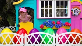 Nastya playing with Easter Surprise eggs