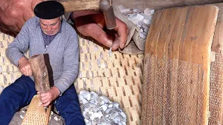 Threshing with 1000 flint stones. Agricultural implement to separate wheat from chaff