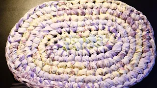 Crochet Oval Rag Rug Part 1, crochet continuous round oval rug.