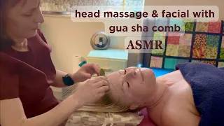 ASMR Sublime Head Neck Shoulder Scalp Ears Face Massage & Facial with Gua Sha Rollers & Jade Comb 💚
