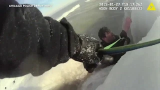 Bodycam captures CPD rescue of man in Lake Michigan using 'human chain'