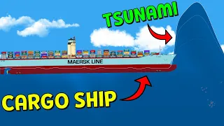 What If the Cargo Ship HITS a TSUNAMI | Floating Sandbox