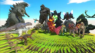 Dinosaurs Battle with Godzilla 2014 VS King Kong + All Godzilla - Animal Revolt Battle Simulator