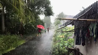 Heavy Rain accompanied by Thunder Flood Alert in Terrible Village | Relax | insomnia disappearance