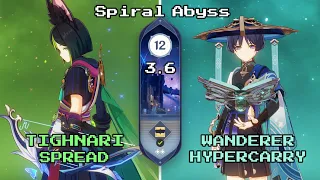 C2 Tighnari Spread & C2 Wanderer Hypercarry | 3.6 Spiral Abyss Floor 12 9 Stars - Genshin Impact