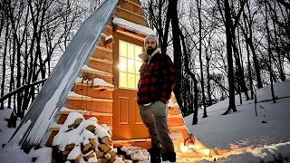 Winter Camping at my Tiny A Frame Cabin | Minnesota