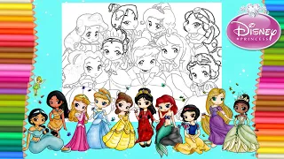 Coloring All Disney Princesses Jasmine Cinderella Ariel Mulan Snow White Belle - Coloring Pages