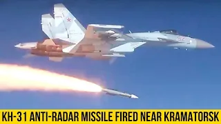 Russian Fighter Jet Fired Kh 31 anti radar  missile near Kramatorsk/Россия Истребитель.
