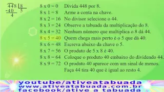 Conta Armada da Divisão do 448 por 8 (oito) Dezena e resto.