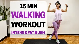 15 MIN WALKING CARDIO WORKOUT | Intense Full Body Fat Burn at Home🔥