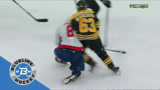 Alex Ovechkin takes back to back hits from David Pastrňák and Brad Marchand.