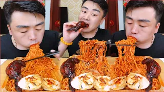 ASMR Xiaofeng EATING Turkey noodles, Chicken wings wrapped rice And Crispy Fatty Pork Belly #20