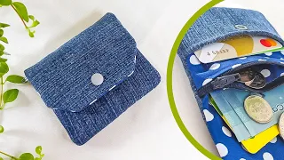 DIY Easy 3 Compartments Mini Denim Wallet from Old Jeans | Upcycle Craft | Wallet Tutorial