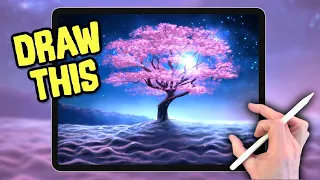 Snow Tree and Stars DRAWING Tutorial in PROCREATE