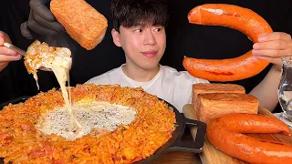 SUB) Korean food cream kimchi fried rice & whole spam & kielbasa sausage mukbang asmr
