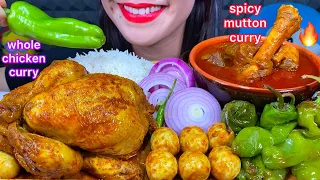 ASMR SPICY MUTTON CURRY, WHOLE CHICKEN CURRY, EGG CURRY, PEPPER, RICE MASSIVE Eating Sounds