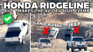 HONDA RIDGELINE vs. LANDCRUISER vs. JEEP on 40 Deg HILL CLIMB!