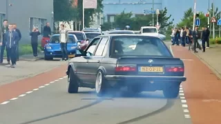 Crazy BMW E30 V8 going sideways at a car meet