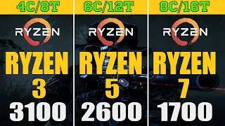 RYZEN 3 3100 vs RYZEN 5 2600 vs RYZEN 7 1700 | 18 PC GAMES TEST | 1080P | 1440P |