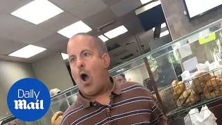 Short man rants at female bagel shop employees before fight