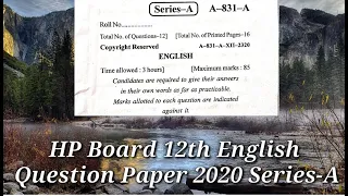 HP Board 12th English Question Paper 2020 Series-A | HP Board 12th English Question Paper