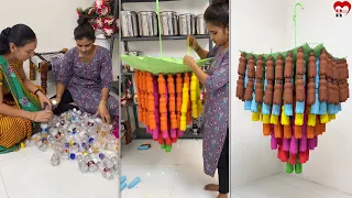 Creative ways to repurpose old umbrella & plastic bottles - jhummar making - diy