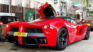 FERRARI LaFerrari at the Gas Station! Start Up + Acceleration + Ferrari ENZO