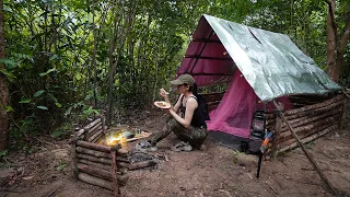 Overnight Alone In Rainforest - Build Bushcraft Shelter - Bushcraft Skills