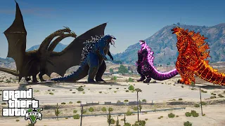 Legendary Godzilla, Shin Godzilla vs King Ghidorah, Venom Godzilla - Epic Battle ( GTA V Mods )